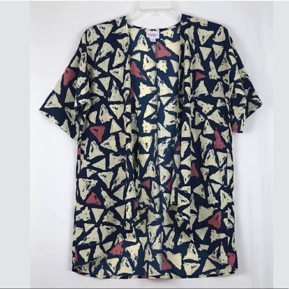 LulaRoe Lindsay Kimono Blue Print Open Wrap Sz 3